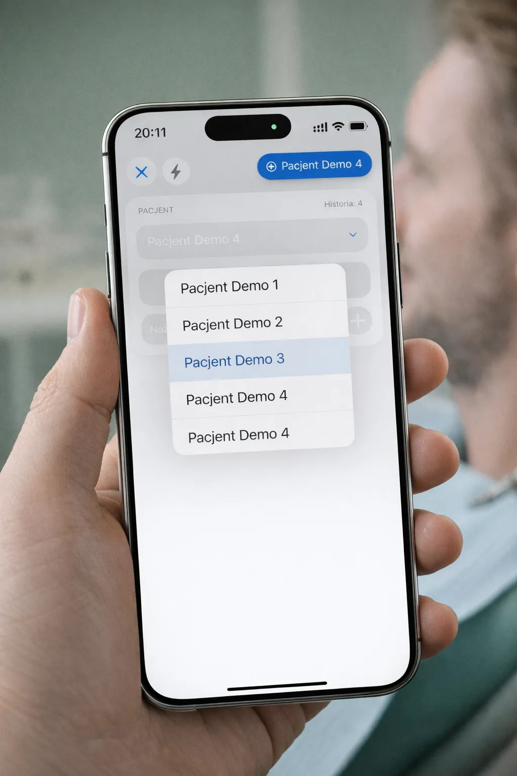Wybór pacjenta w SnapSort podczas wizyty, w realnym otoczeniu gabinetu