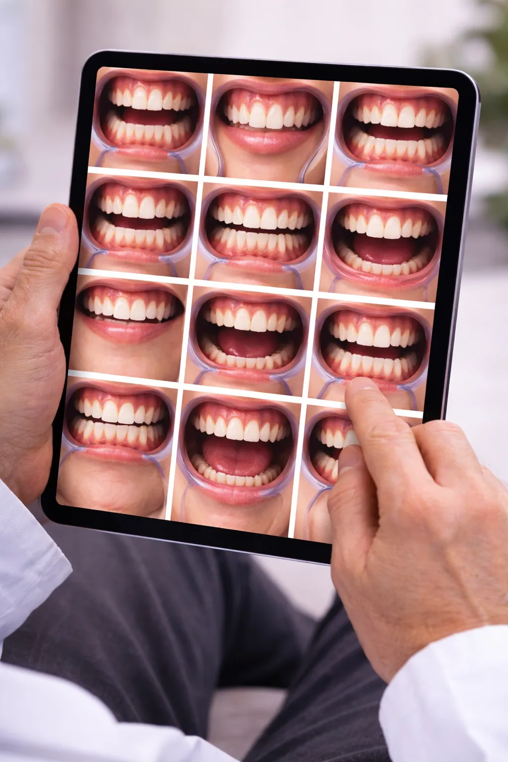 Uporządkowana galeria zdjęć wizyty na tablecie lekarza, poza systemową galerią Zdjęć iOS